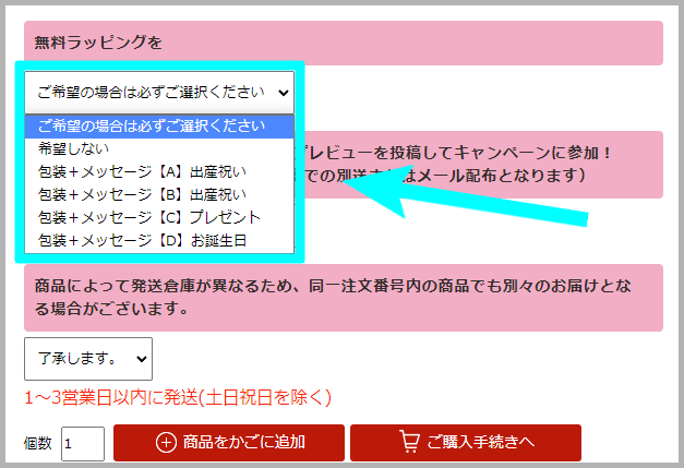 項目選択肢を使ったギフト設定