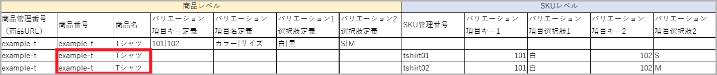 レベル行に不要な値を入れた例